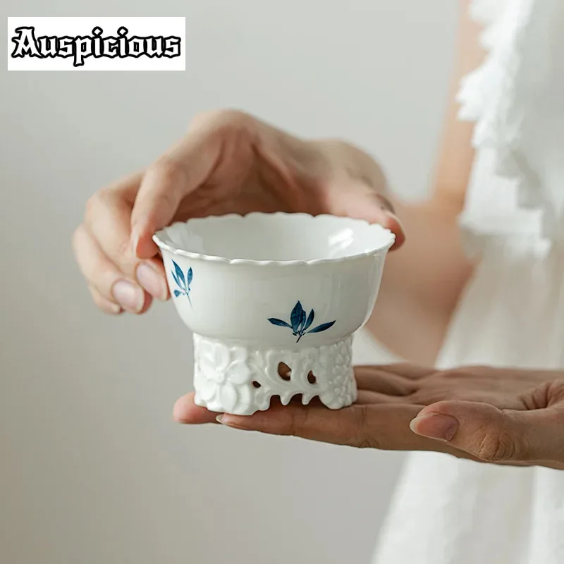

80ml Pure Hand-painted Butterfly Orchid Teacup Creative High Foot Daisy Personal Cup Master Cups Kung Fu Tea Items Decoration
