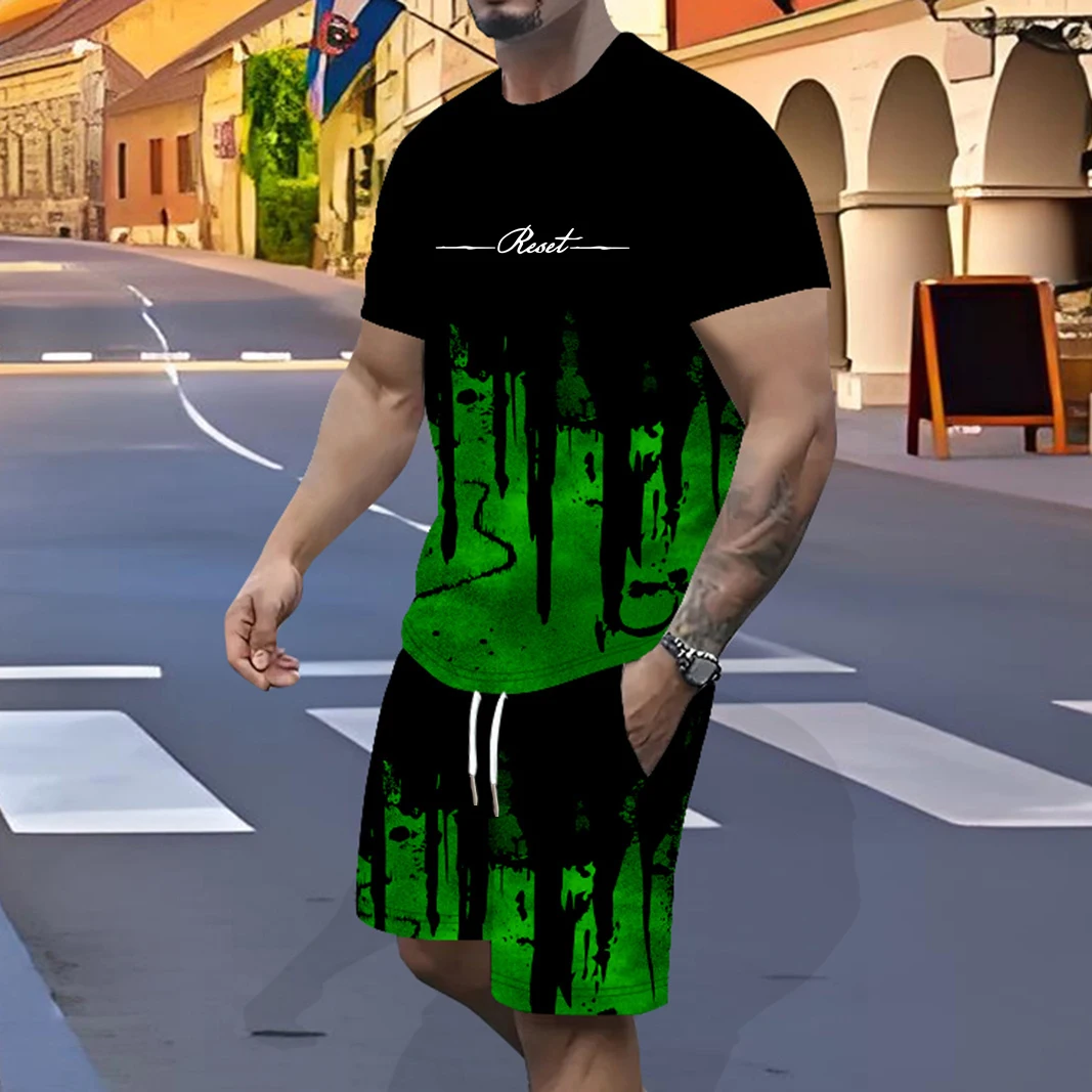 

Мужской спортивный костюм из полиэстера Мужской комплект футболок быстросохнущий постепенный комплект из двух частей брюк и футболка Гавайский костюм для отдыха y2k