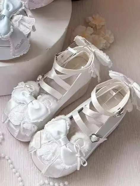 

Graceful Temperament Ballet Style Lolita Mary Jane Shoes Cute Bow Round Toe Thick Sole Chunky Heel Sweet Girl PU Single Shoes