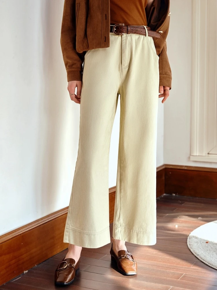 

OLrain 100% Pure Cotton Women's Ankle-Length Pants 2025 Autumn New Commuting Comfortable Casual Wide Leg Trousers O57QK000999