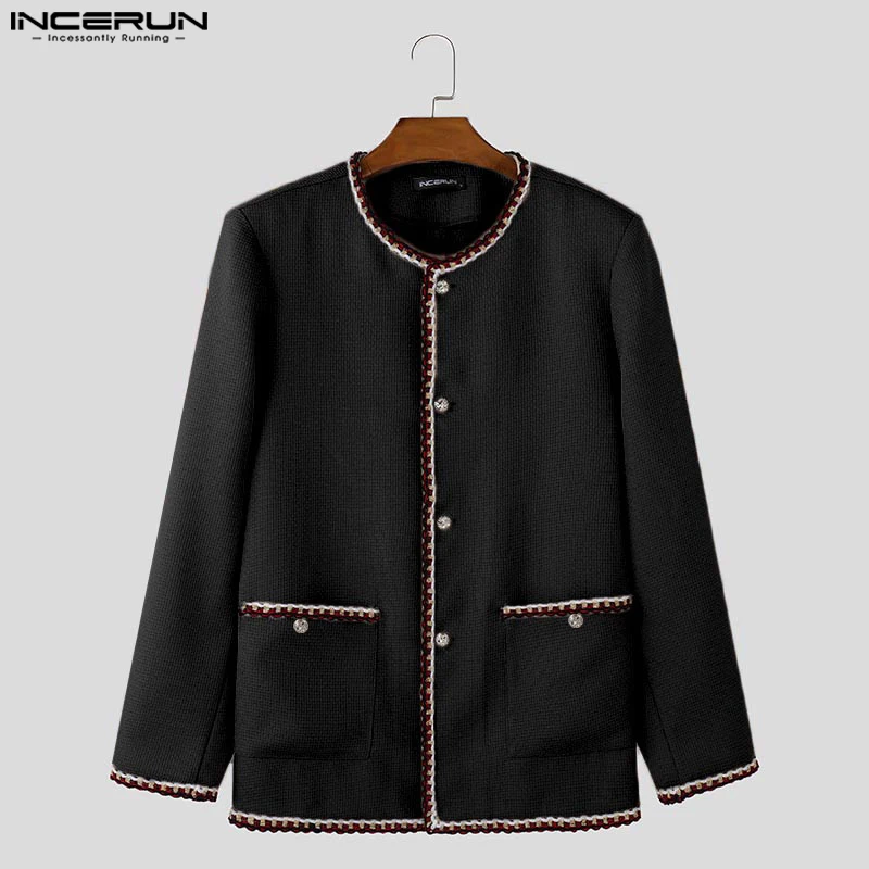 

INCERUN Men Jackets Patchwork O-neck Long Sleeve Streetwear Casual Male Cardigan Coats Streetwear Autumn Fashion Jackets S-5XL