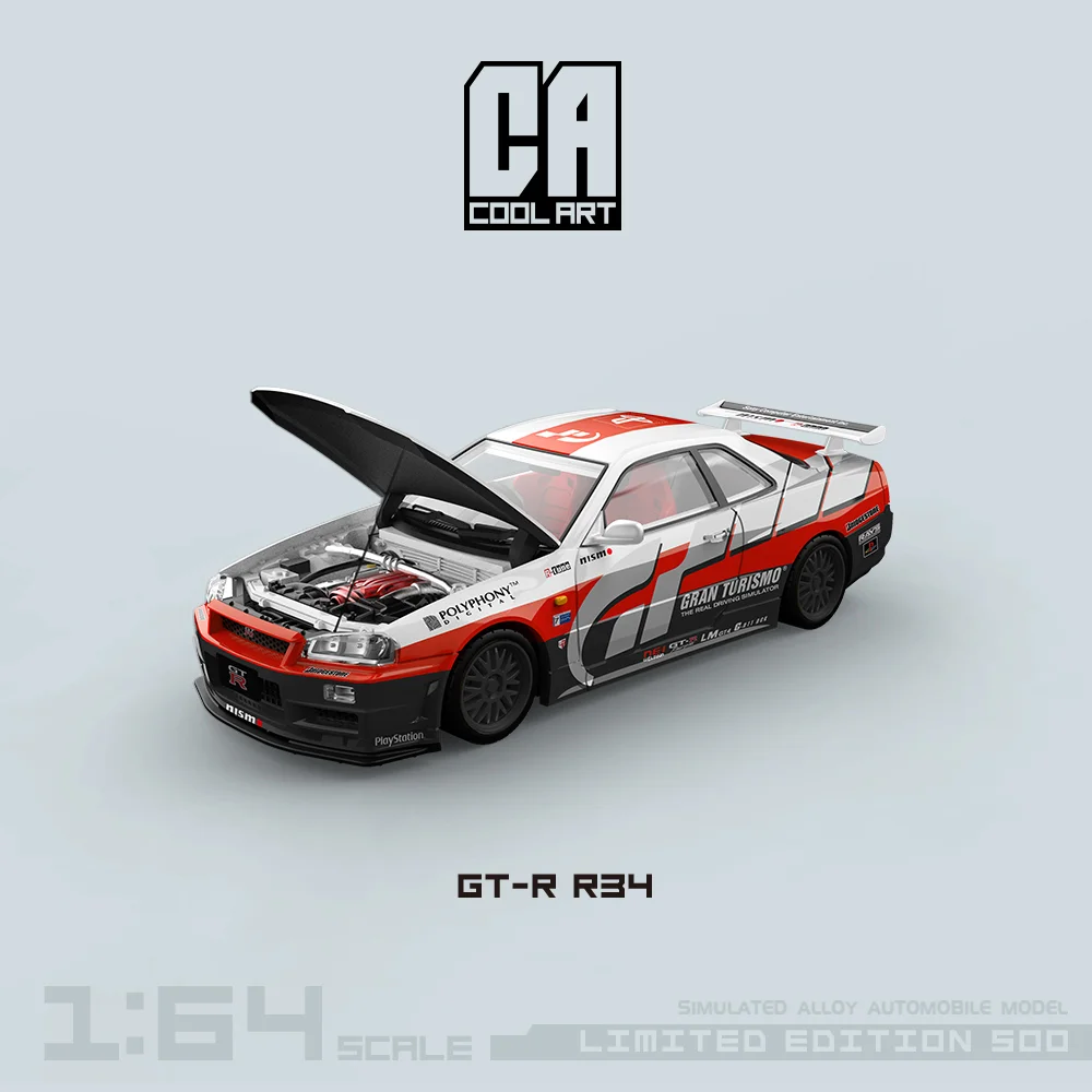 Cool Art 1:64 GT-R R34 Modelo de carro de liga de simulação de pintura de corrida para coleção e exibição * presente