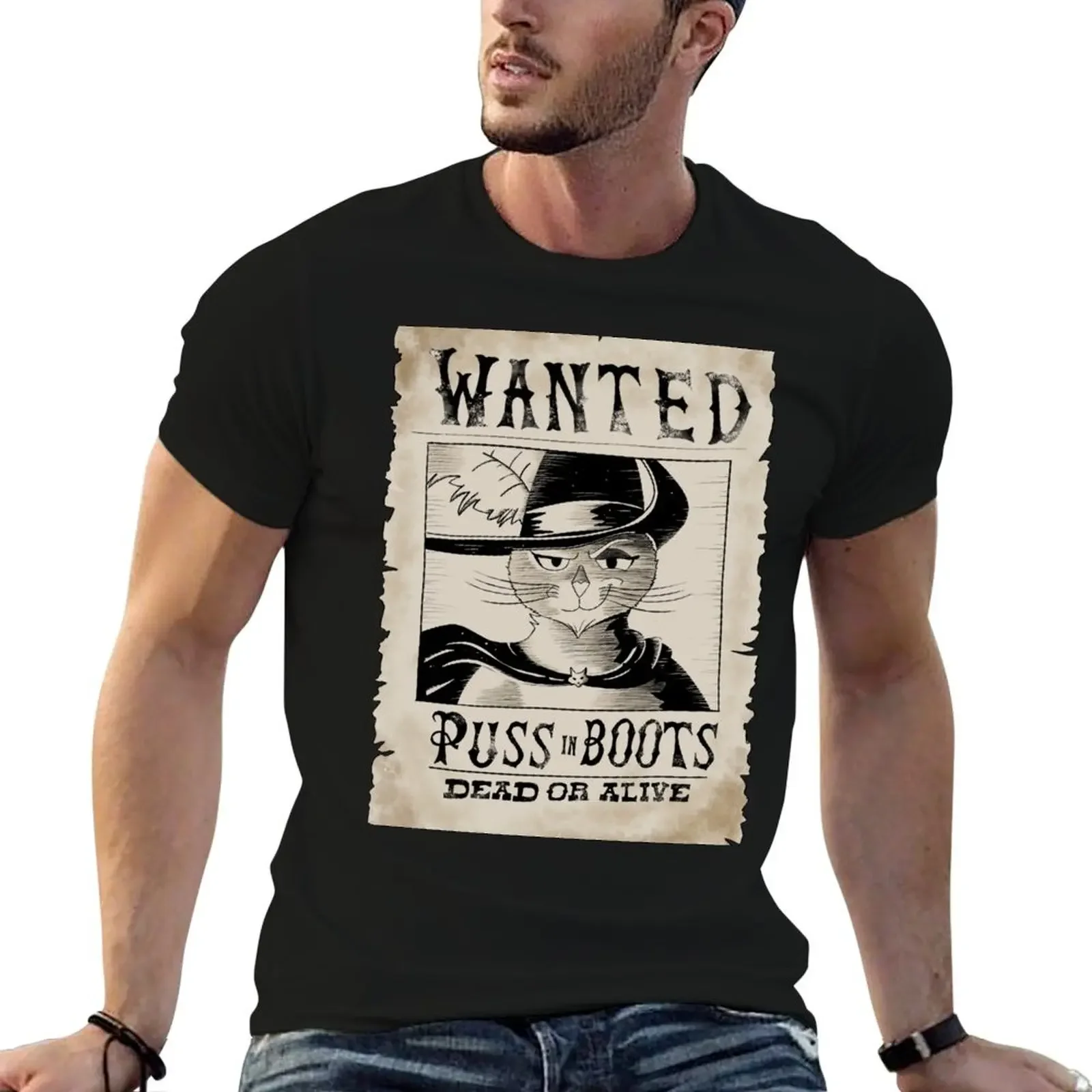 

Puss in Boots Wanted Poster T-Shirt gifts for boyfriend Luxury man designer t shirt men