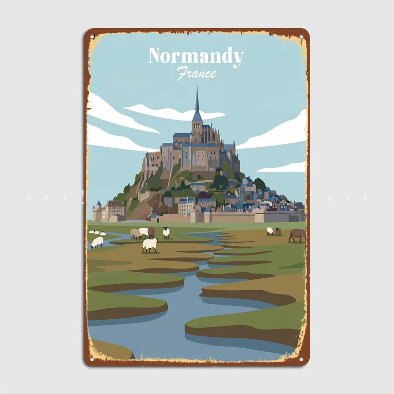 Normandy France Travel Poster Metal Posters Living Sign Indoor Outdoor Room Decoration Home Bar Decor Wall Decor