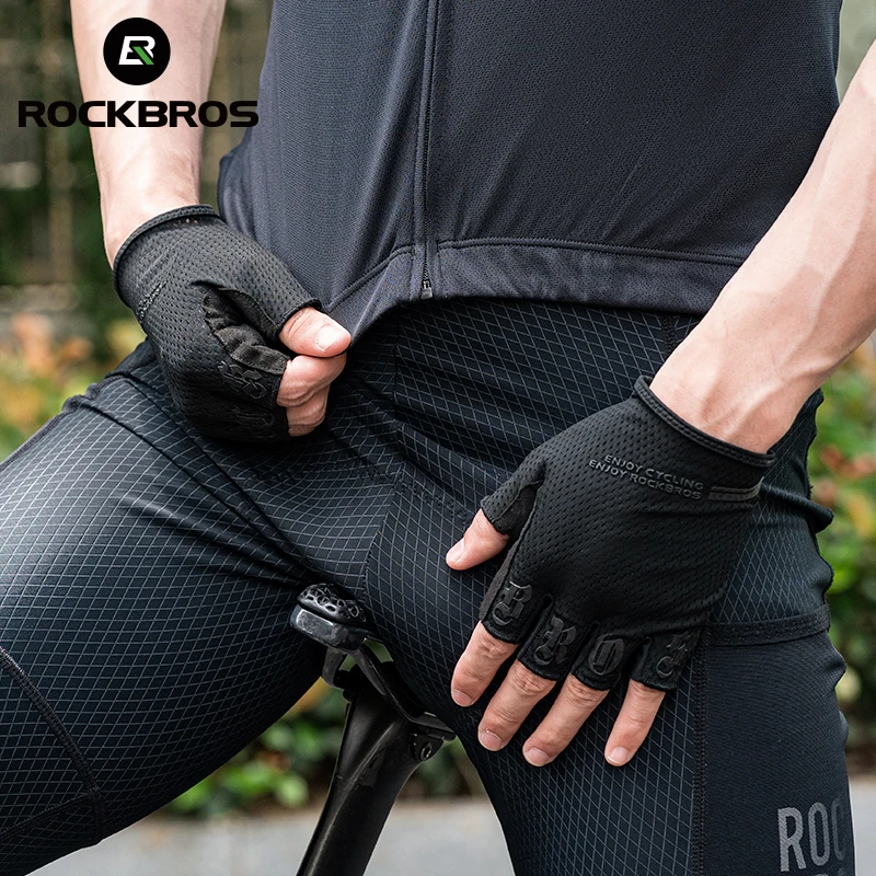 ROCKBROS guanti da ciclismo mezze dita antiscivolo Anti-sudore Anti Shock MTB guanti da bici da strada guanti da pesca Fitness ad alta elasticità