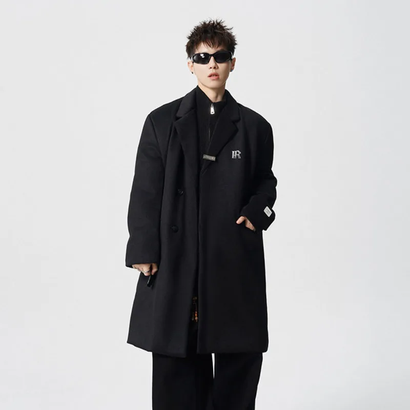 WVGA Autumn Winter New Men Tide Mid-Length Long Sleeve Trendy  Woolen Coats Niche Chic Casual Turn-Down Collar Jacket Ins W16550