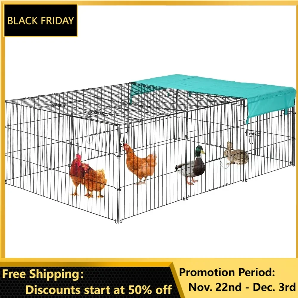 Large Metal Chicken Coop, Chicken Run Outdoor Walk-in Poultry Cage Duck Coop Chicken Pen Pet Playpen W/Cover Rabbit Enclosure