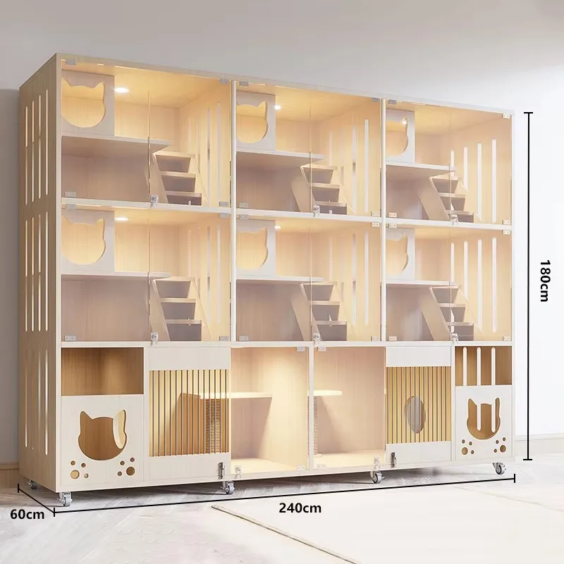 Luxury modern solid wood cat villa shack with transparent panels, suitable for pet shops and boarding houses