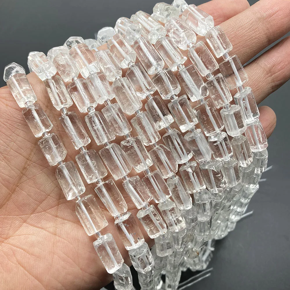 1 Strang 15" 8x12mm Citrin Rohschliff Schwarzer Turmalin Facettierter Zylinderstein Klarer Quarz Natürlicher Kristall Loser Edelstein für DIY – Detail 4