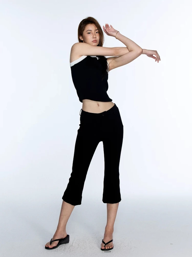 REDDACHiC Woman Suit Carpi Pants Summer Trendy Black Solid Cleanfit Low Waist Flare Bermuda Dress Pants Lounge Office Bottoms
