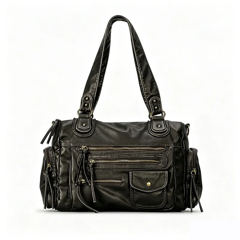 

Y2K Popular Girl Retro Washed Motorcycle Bag Large Capacity Crossbody Bag Women's Retro Shoulder Handbag Street Casual Messenger