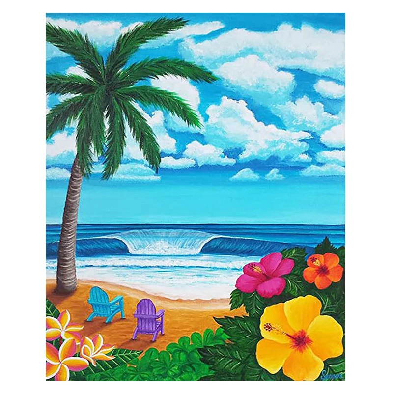 LZAIQIZG 5D Diamond Painting Coconut Trees Full Square/Round Diamond Cross Stitch Kit Embroidery Picture  Home Decoration