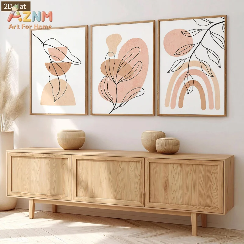 1pc/3pcs Minimalist Abstract Plant Line Art Wall Decor Morandi Color Palette Artistic Wall Painting for Living Room