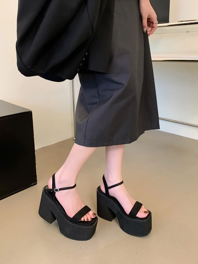 

Sandals Elastic Band Strappy Heels Velvet Shoes Shallow Mouth Round Toe Suit Female Beige Slip-on Suede Comfort Black Fabric So