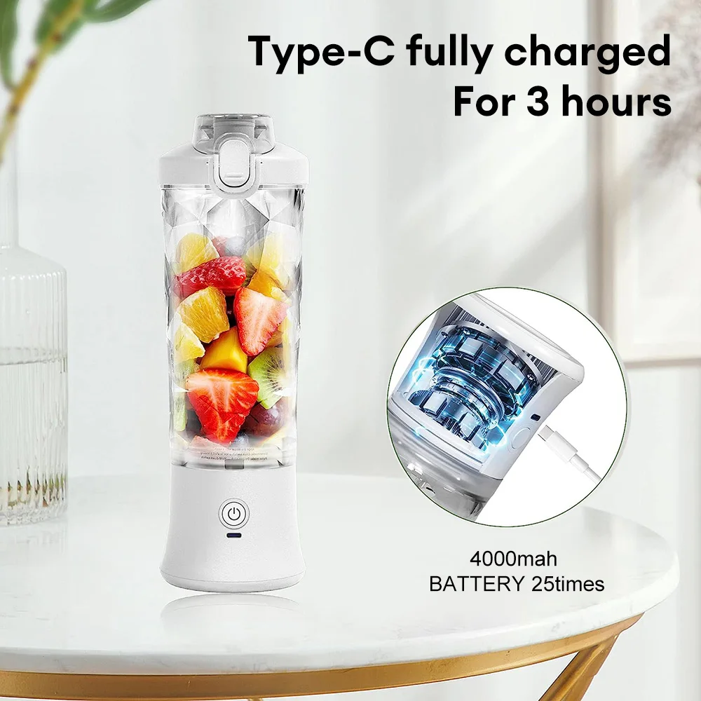 Przenośny Blender 600ML Sokowirówka Elektryczna Miksery do owoców 4000mAh USB Akumulator Smoothie Mini Blender Osobista Sokowirówka Kolorowy Kubek