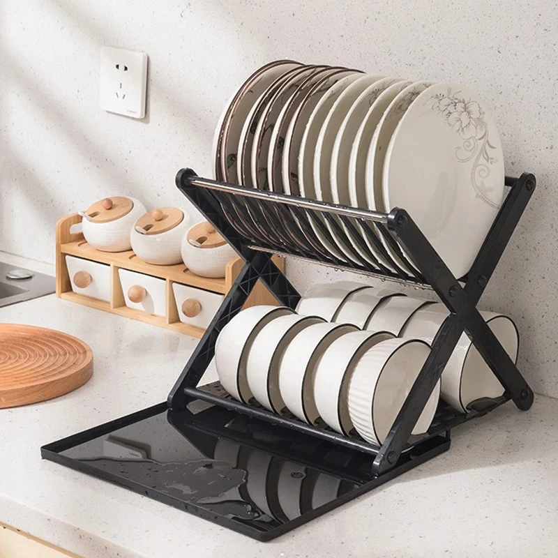 

Двухуровневая X-образная пластиковая сушилка для посуды на столешницу, органайзер для тарелок и мисок, аксессуар для дома