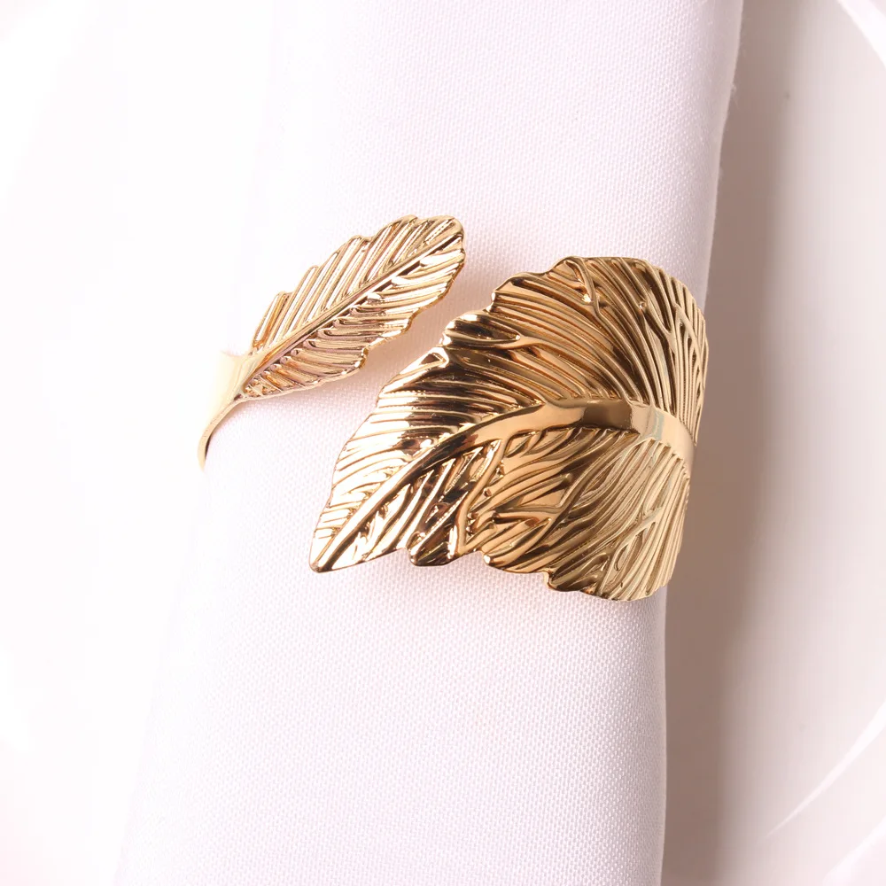 12Pcs Napkin Rings  Fall Leaves Gold Silver Christening Bangle Metal Napkin Holder Wedding Gifts Baptismal Shower Party Decor