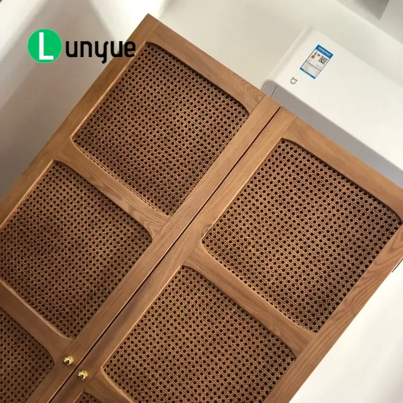 Nordic Rattan Wardrobe Solid Wood American Retro Hollow Vertical Cabinet Korean Creative Storage for Bedroom Living Room