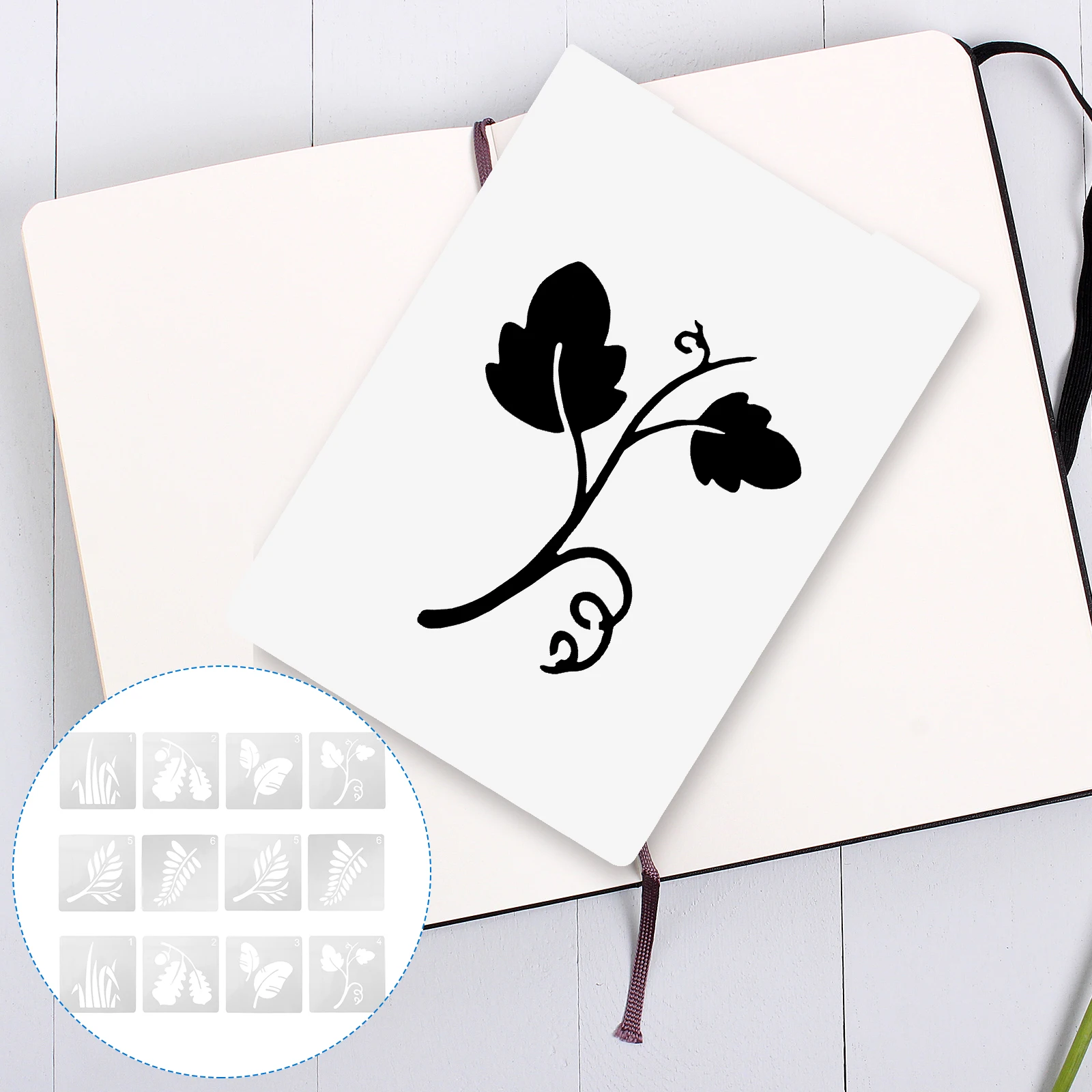 12pcs Hollow Art Leaf Drawing Leaves Stencils Safe PET DIY Painting Stencils Craft Painting Templates Student Supplies