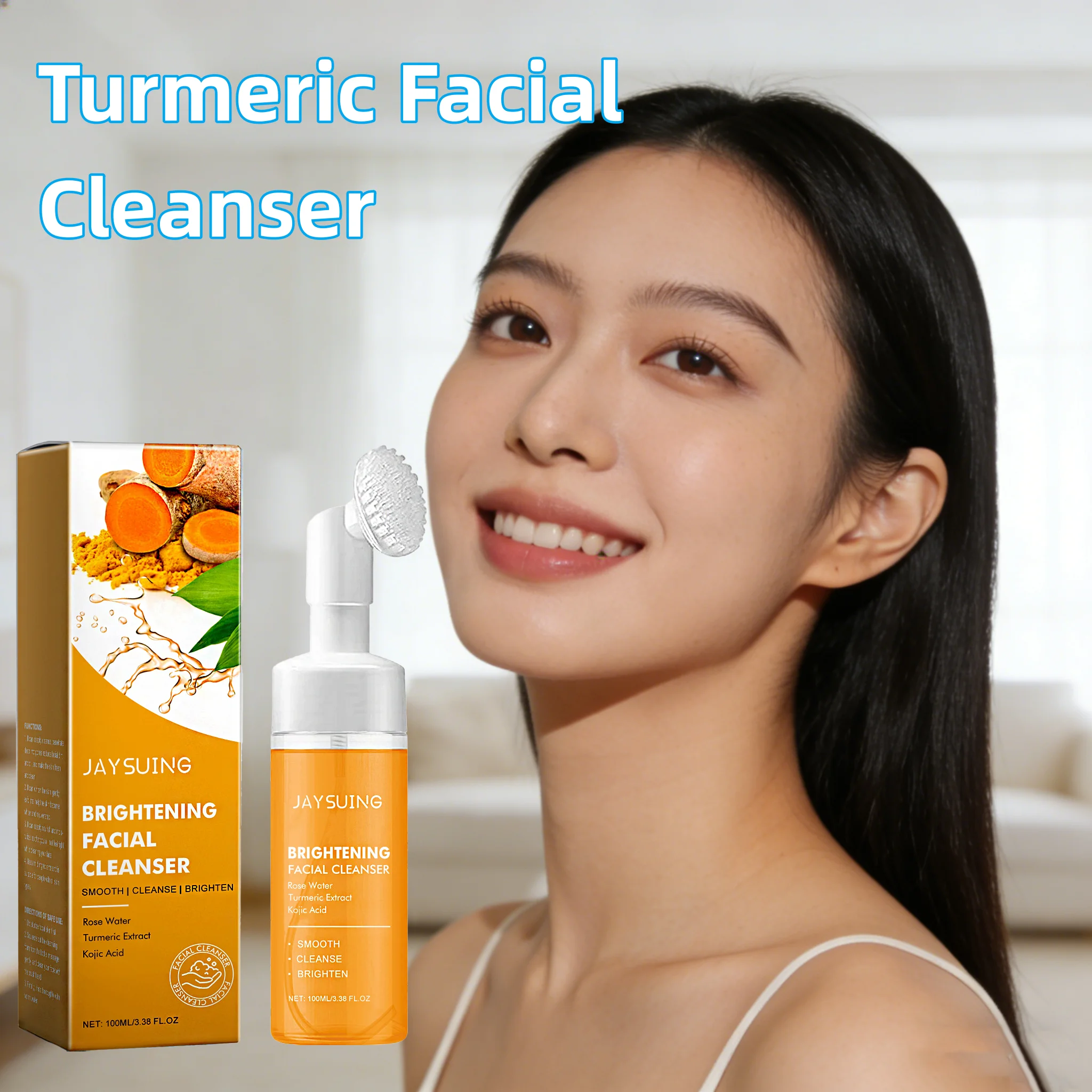 JAYSUING Turmeric Facial Cleanser Removing Blackheads Exfoliate Shrink Pores Improve Roughness Oil Control Foam Facial Cleanser