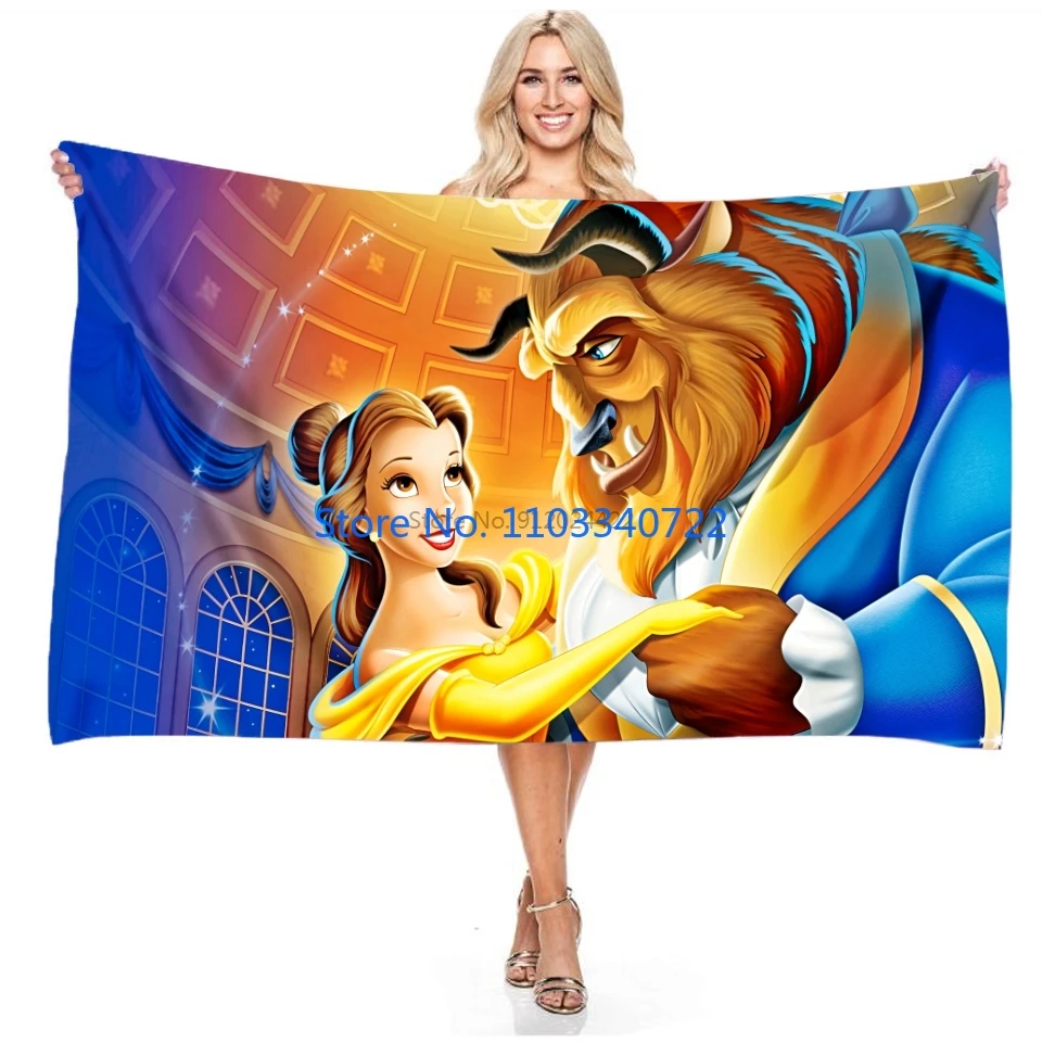 

Anime Classic Beauty and The Beast Pattern Bath Towels Microfiber Beach Swimming Towel Decor for Adults Kids Gift 75x150cm