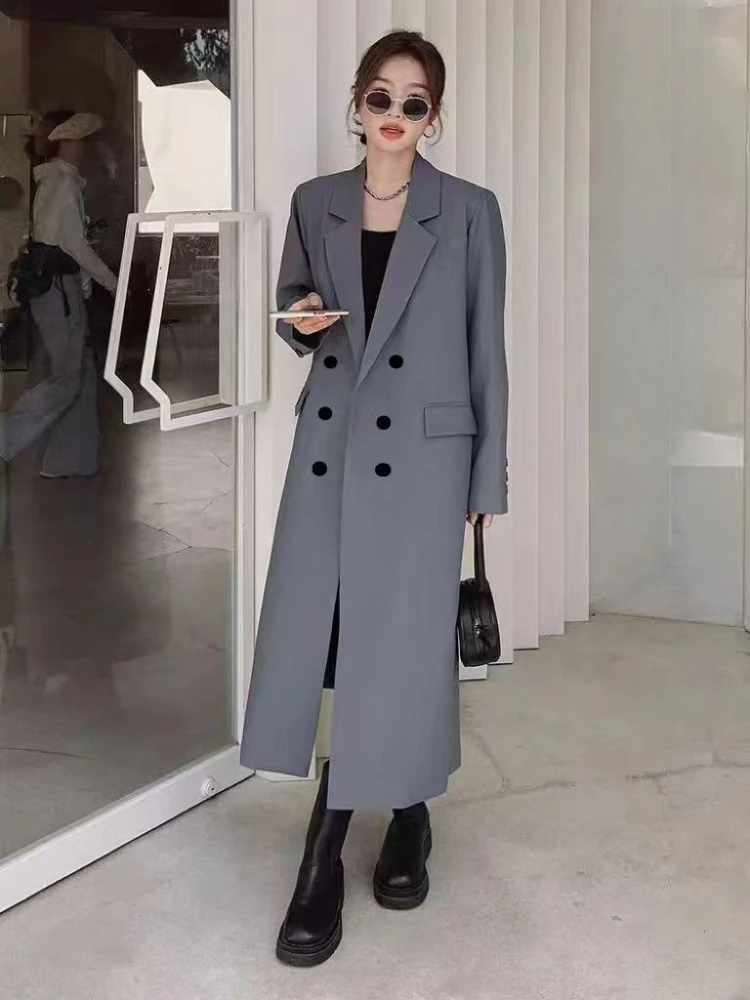 Cappotto formale lungo nero da donna 2025 Primavera Autunno Moda Capispalla casual Stile coreano Design premium