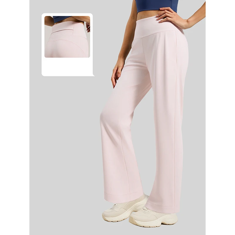Women Loose Fit Yoga Trousers High Waist Back Hip Pocket Butt Lift Straight Leg UV Protection Quick Dry Fitness Athletic Wear