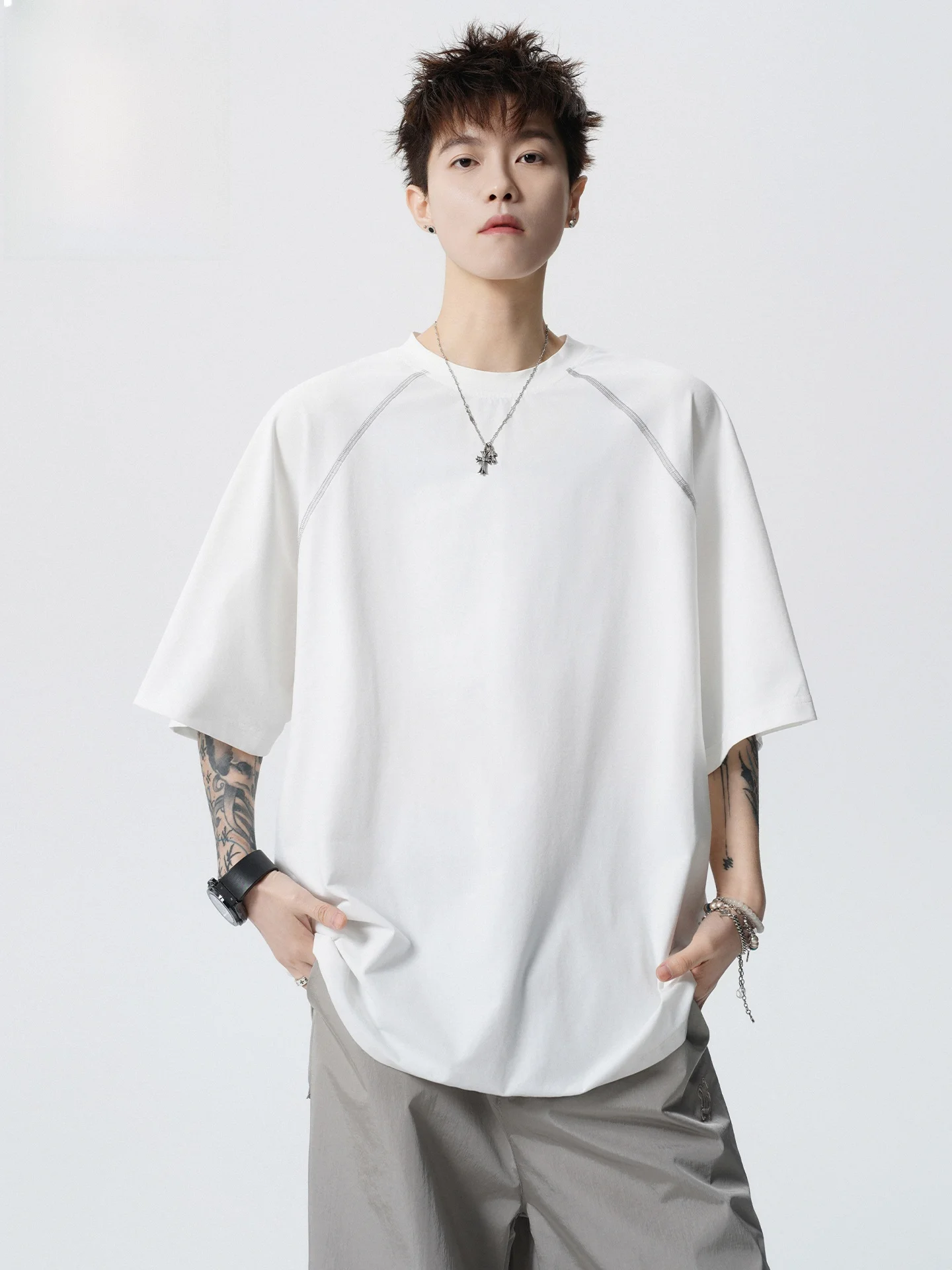 Wassup Tenet Men's Sporty Short Sleeve T-Shirt Breathable Quick Dry Cycling Top American Hassel Line Mesh Summer Casual Wear