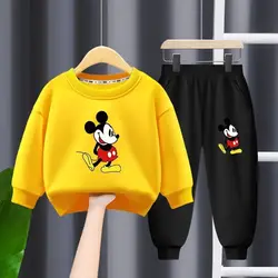 Disney Autumn New Children's Clothing Sets Cute Mickey Print Boys Sweatshirt and Sweatpant 2PCS Suit Girls Tracksuits