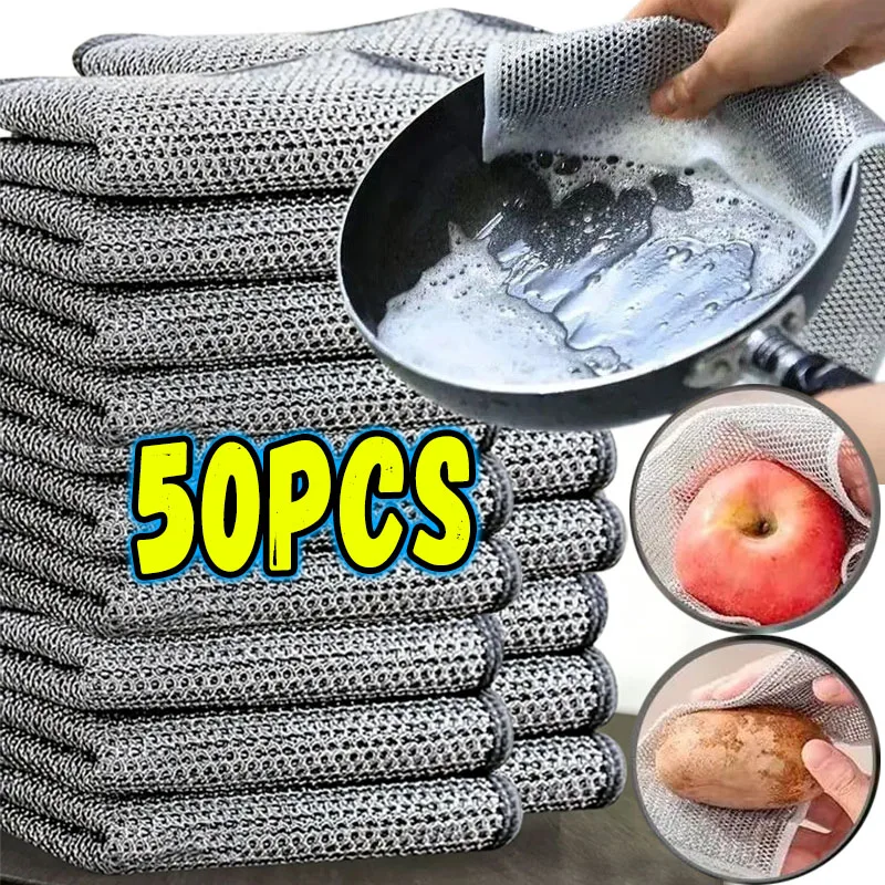 5-50pcs Magic Cleaning Cloth Thickened Double -sided Metal Steel Wire Rags Kitchen Dish Pot Washdishing Cloths Towel Clean Tools