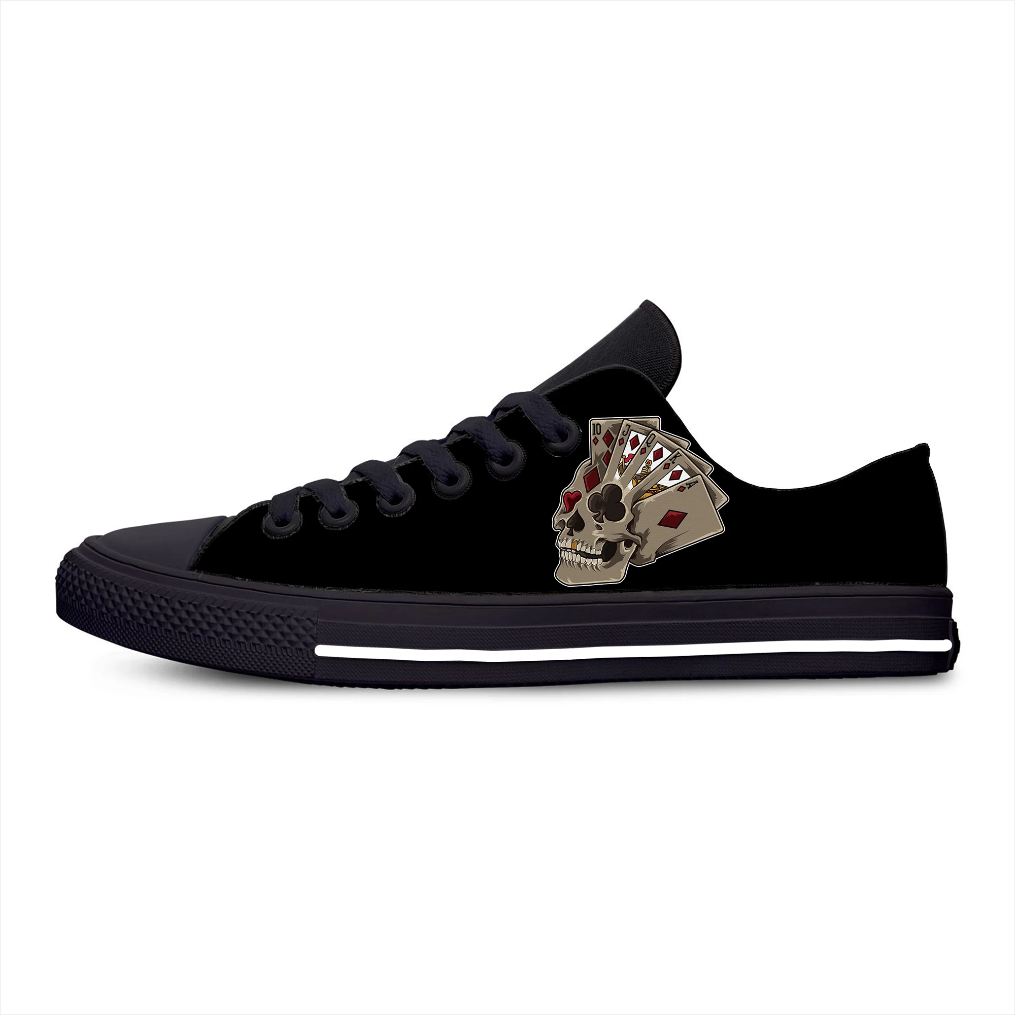 Grim Reaper Death Skull Poker Skeleton Horror Cool Low Top zapatos casuales transpirables hombres mujeres zapatillas de deporte zapatos de tablero ligeros