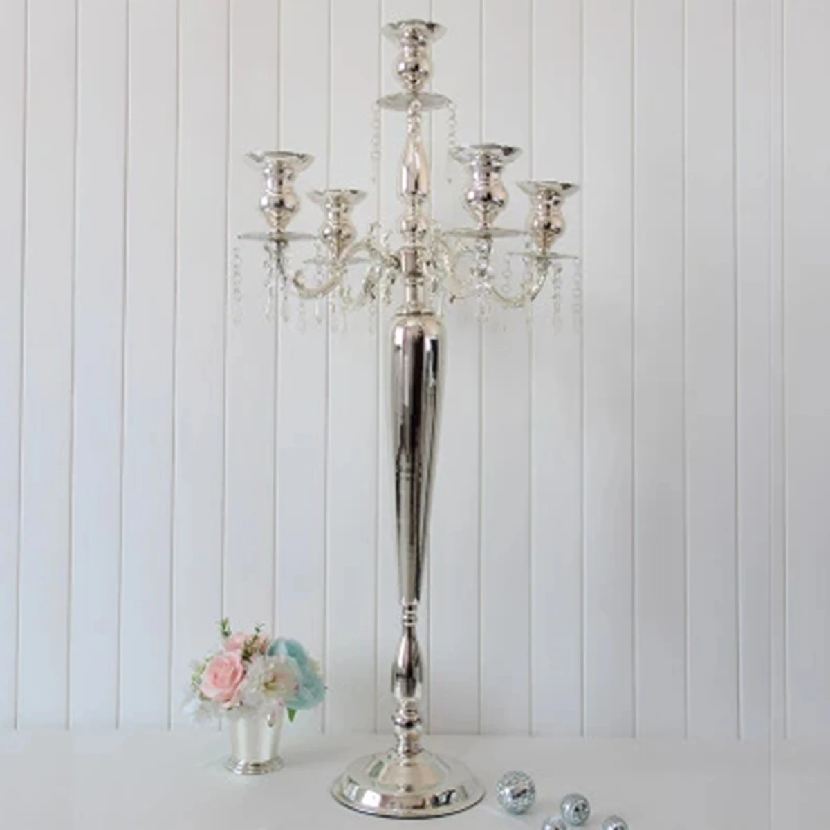 Metal Silver/Gold Plated Candle Holders 5 Arms Stand Pillar Candelabra Wedding Decoration Table Centerpiece Candlestick 342