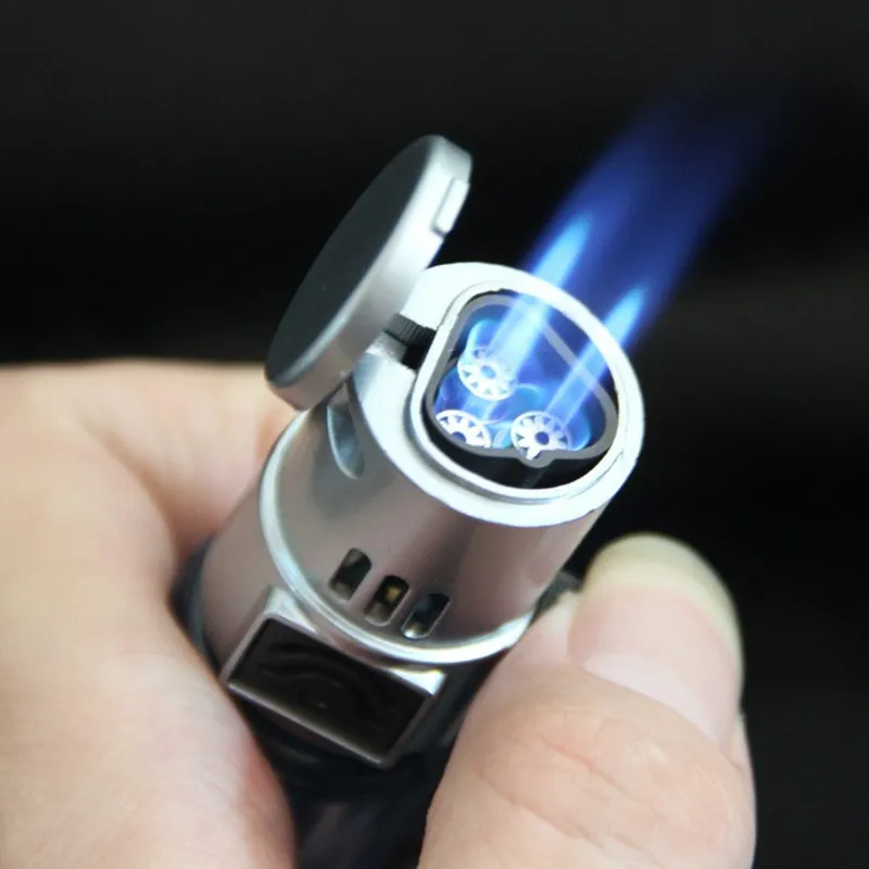 Powerful Triple Jet Torch Lighter, Straight Windproof Refillable Cigar Igniter, Creative Portable Smoking Accessory,Outdoor EDC