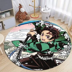 D- Demon Slayer Japanese Anime HD Print Round Carpet.Bedroom,Balcony,Entry Door,Chair Non-slip Mat.Gift,Picnic,Home Decorat,Rug