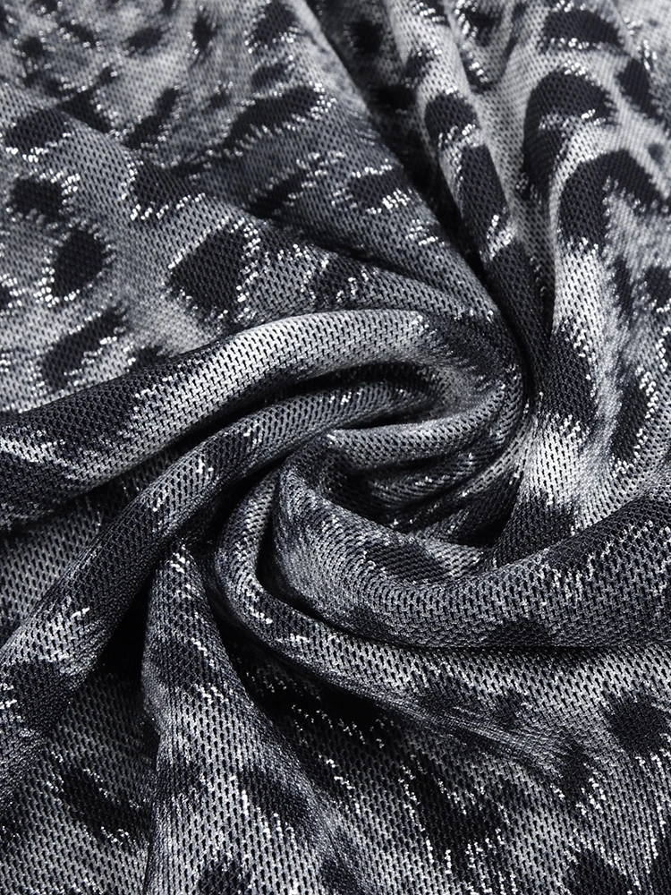 VC Abito a maniche lunghe con ritaglio leopardato nero a contrasto e collo a lupetto per abiti da sera da festa