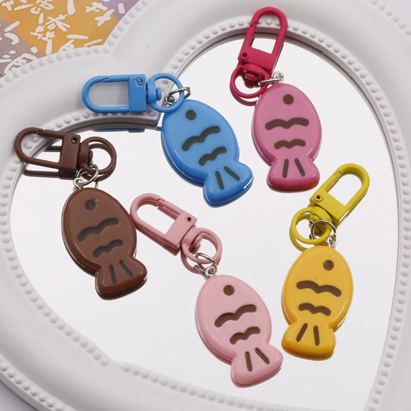 Kawaii Candy Color Taiyaki Keyring Cartoon Little Fish Keychain Key Holder Accessories School Bag Pendant Couple Gifts