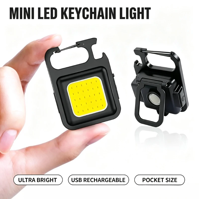 Mini LED Keychain Light USB Rechargeable Ultra Bright COB Portable Pocket Lamp for Camping Car Emergency Home Repair