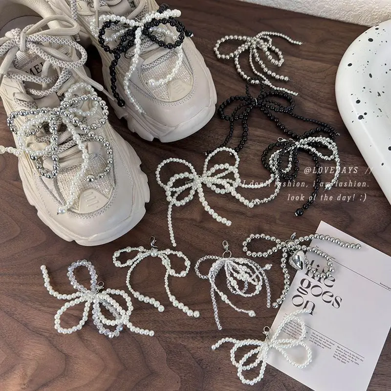 DIY Handmade Beaded Bow Lobster Clasp Shoe Clips for Women Versatile Sneaker Lace Decoration One Piece Sparkling Daily Accessory