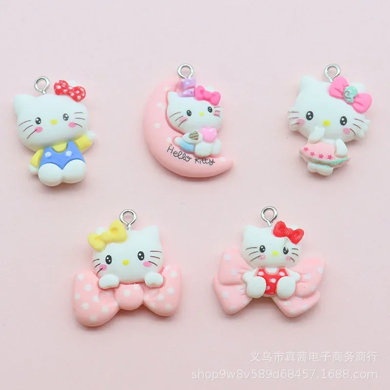

San Liou Cute Hello Kitty Pendant Hair Ornament Hand Ornament Earrings Pendant Material Drip Oil Alloy DIY Jewelry Accessories