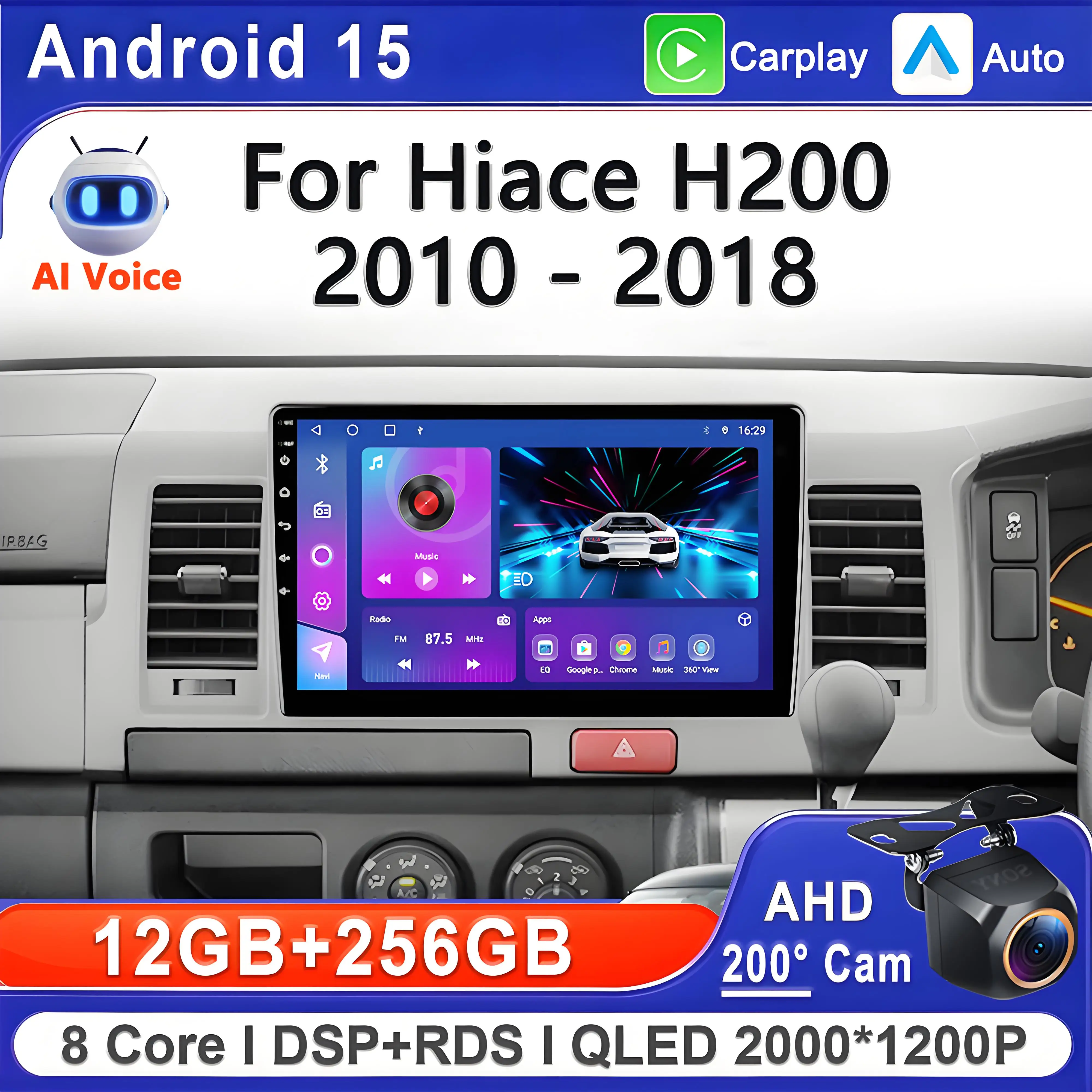 Android 16 For Toyota Hiace H200 2010 - 2018 Right hand drive Car Radio Multimedia Video Player Navigation stereo GPS Head Unit