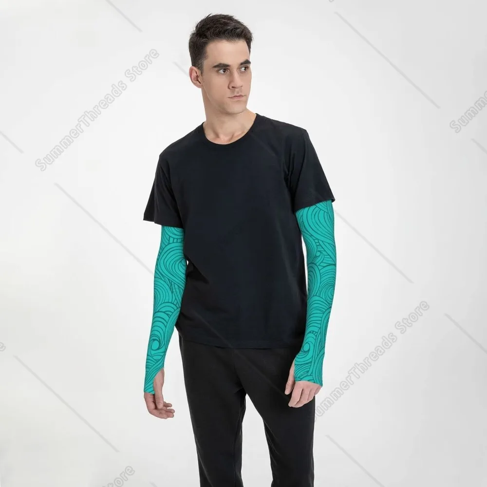 Copri braccio con motivo a onde, protezione del braccio, copertura del braccio, manica in seta di ghiaccio, sensazione di freddo, assorbimento del sudore, asciugatura rapida