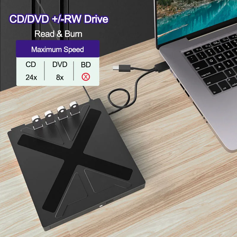 USB3.0 7-in-1 External DVD Optical Drive CD DVD Player Reader Portable Burner with SD TF Card Slots for PC Laptop