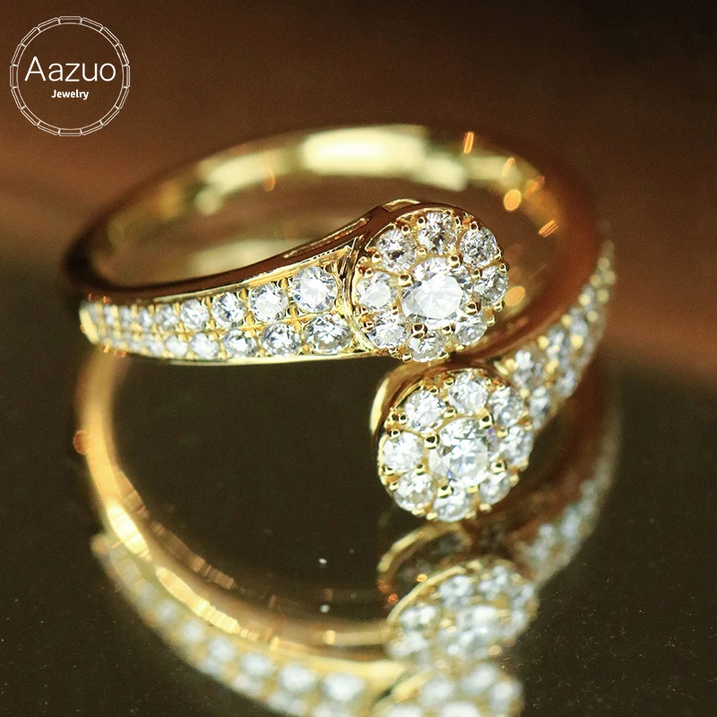 Aazuo Vintage Jewely 18K Yellow Gold  Natrual Diamonds  Luxury Life Style Fashion Open Ring For Girl & Women Senior Banquet Part