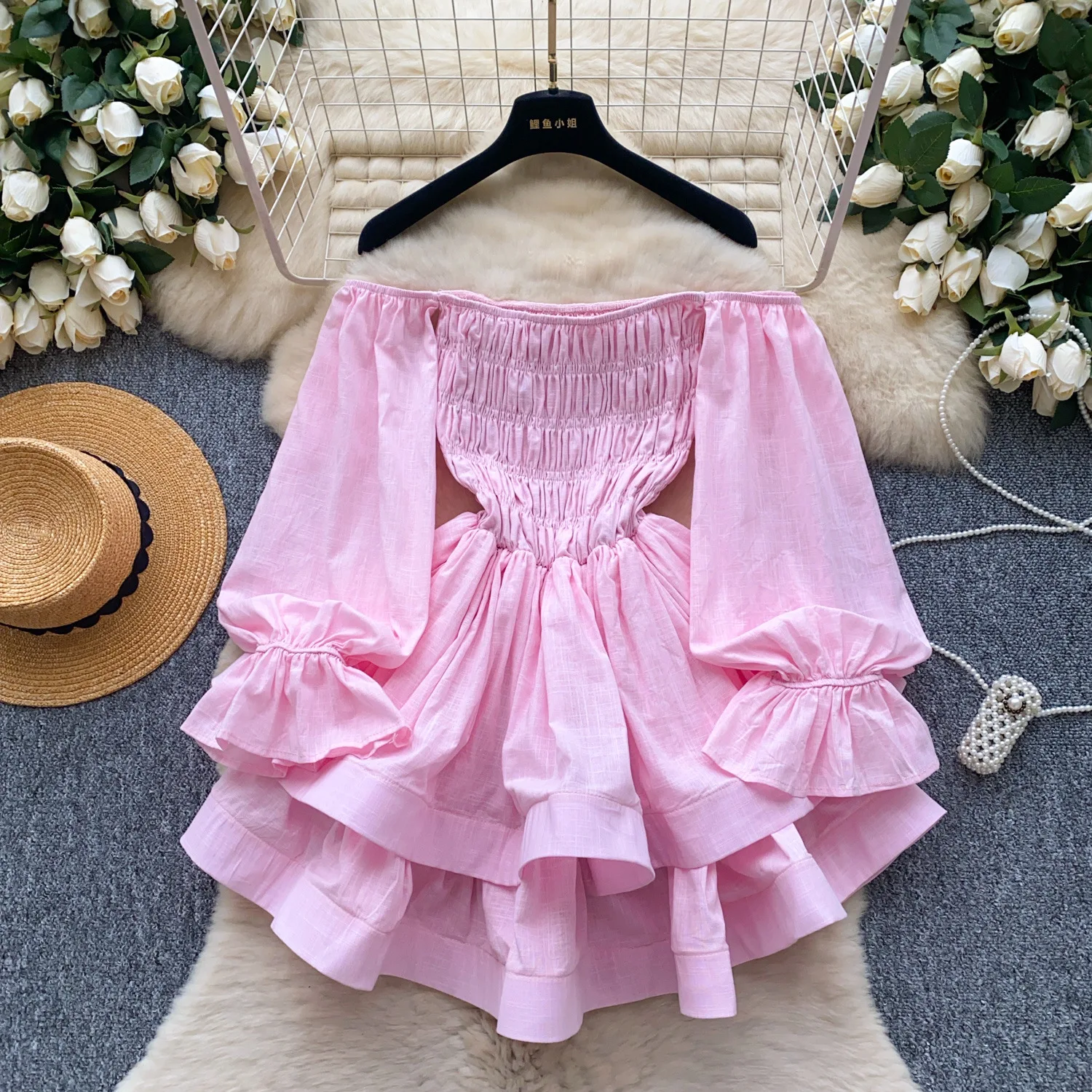 

Women Dress Short Dresses Off Shoulder High Waist Vestidos Ruffles Elegant Splice Y2k Streetwear Work Party Night 2025