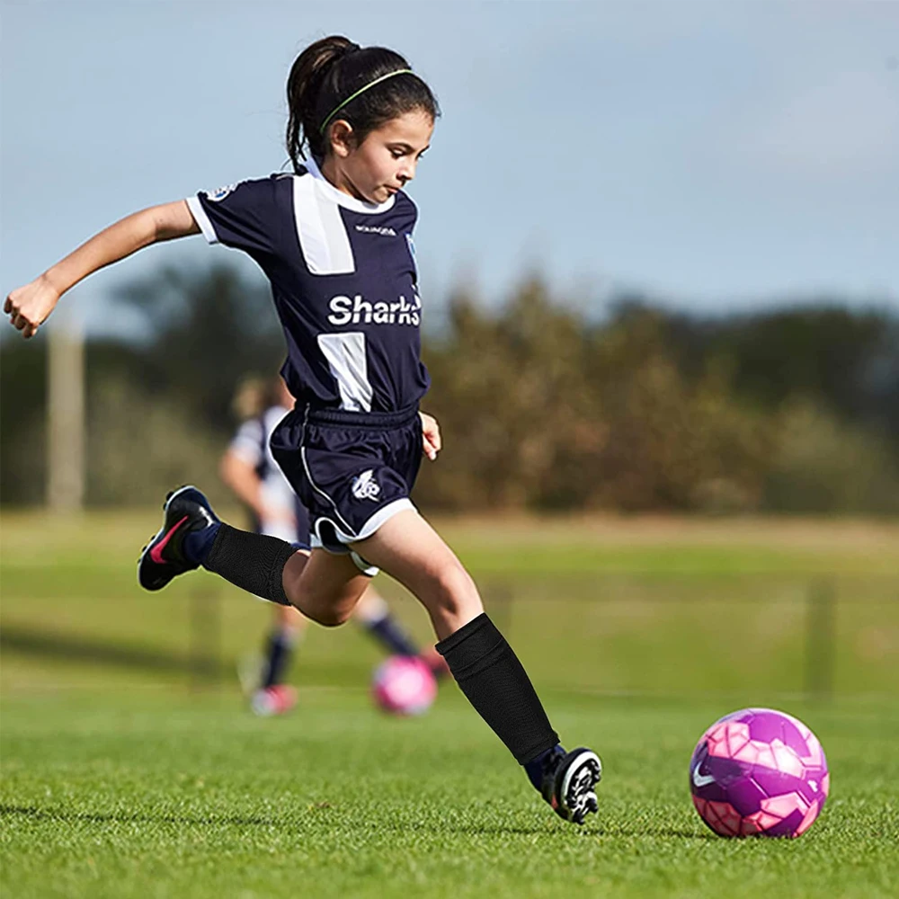 Espinilleras de fútbol para niños, calcetines de pantorrilla transpirables, cubiertas de espinilleras, soportes de fútbol con bolsillos, 1 par