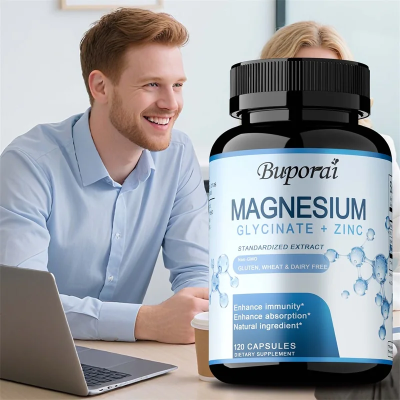 Magnesium Glycinate & Zinc Dietary Supplement - Reduce Leg Cramps,Relaxation,Muscles Recovery, Supports Brain and Nervous Health