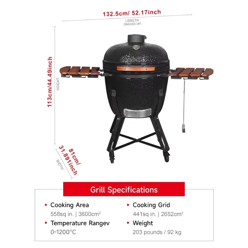 KAMADO 24 Inch BBQ Charcoal Grill Outdoor Ceramic Egg BBQ Grill