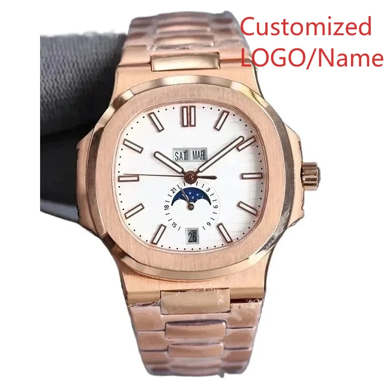 Мужские часы Moonphase Calendar Daydate Автоматические механические часы из нержавеющей стали 904L, серебро, золото, черный, синий, по индивидуальному заказу