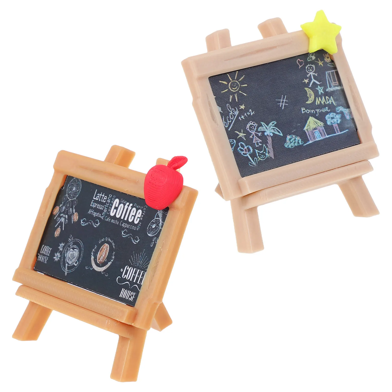 2Pcs Miniature Easel Set Compact Black Board Stable Display Stand for Dollhouse Scene Tabletop Decoration Creative Art Display