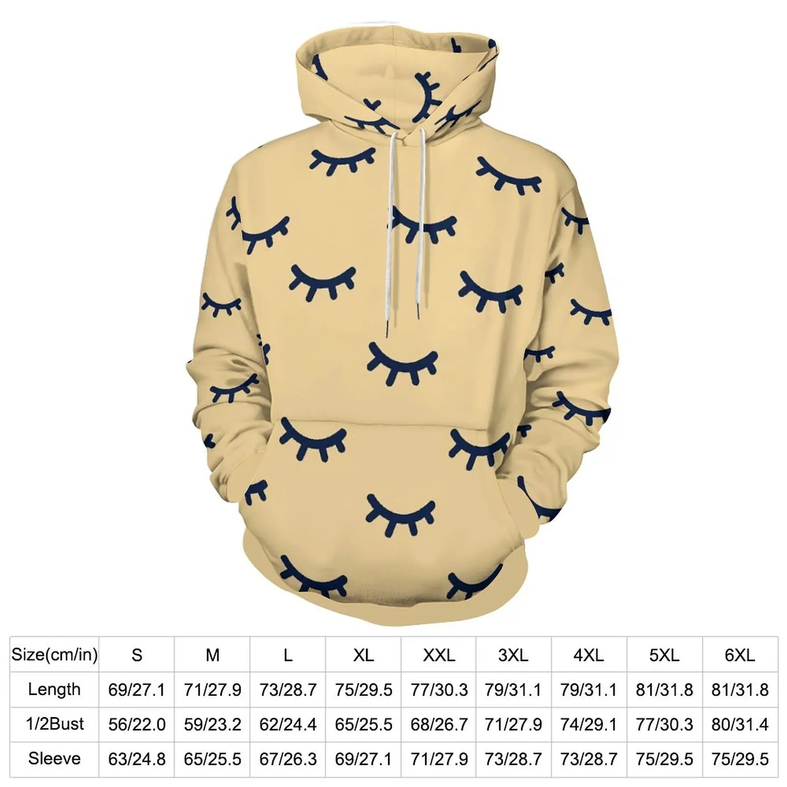 Artistic Eyelashes Casual Hoodies Cute Closed Eyes Custom Loose Hoodie Spring Long-Sleeve Harajuku Oversize Hooded Sweatshirts